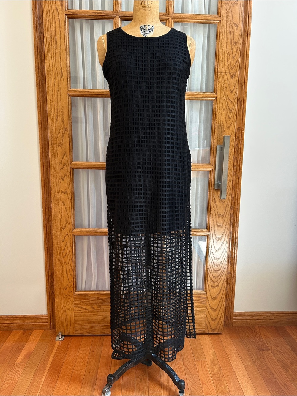 Black maxi Cato open weave sleeveless dress.